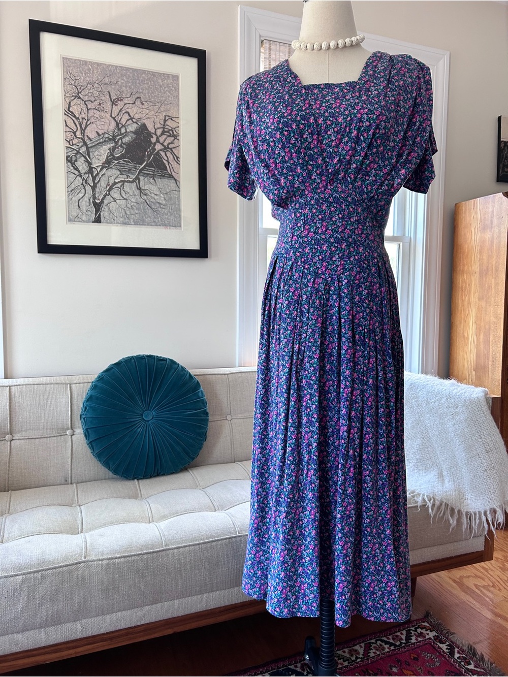 Vintage Maggie Lawrence Floral Rayon Romantic Summer Dress, 80’s/90’s